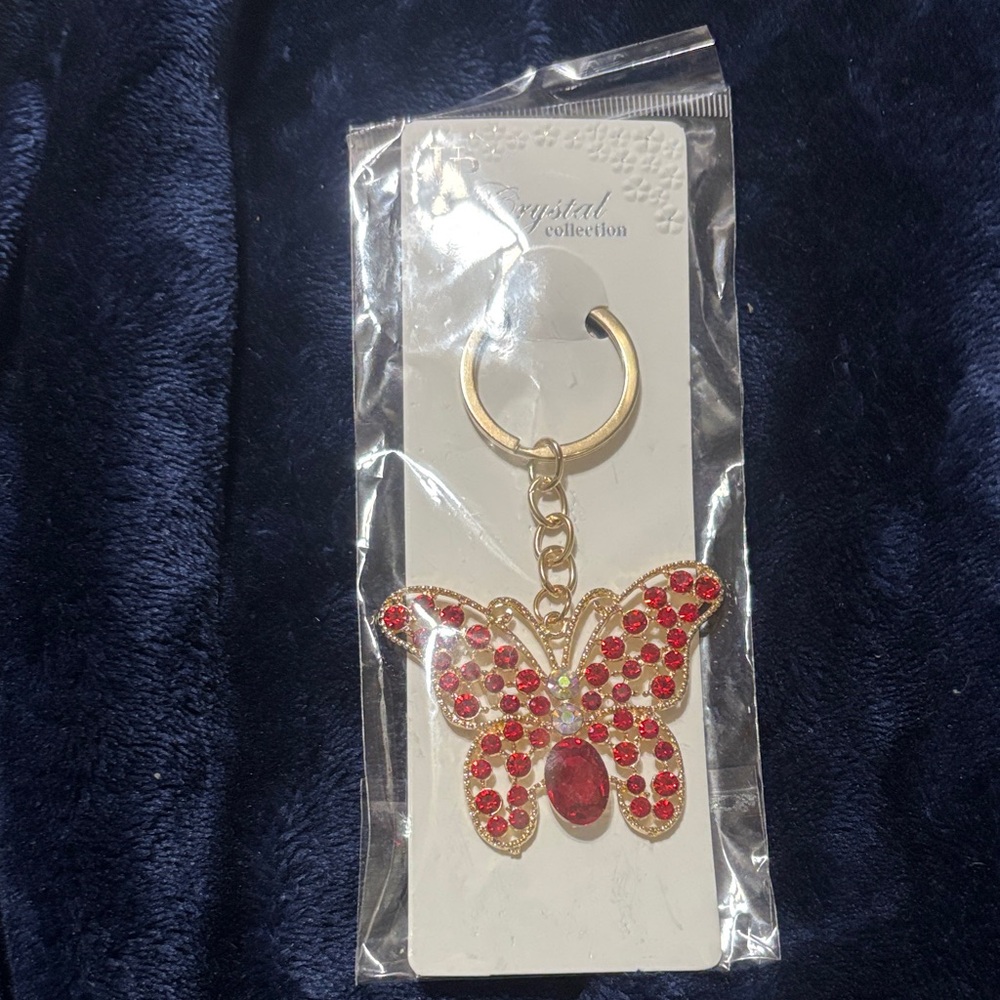 Red Crystal Butterfly Keychain